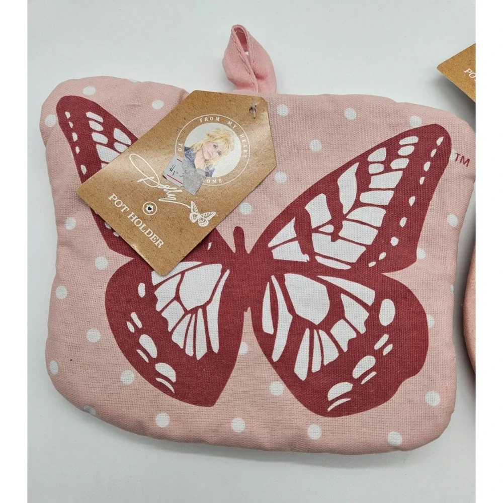 Dolly Parton From My Heart Pot Holder Set Butterfly Guitar Pink 2pc NWT